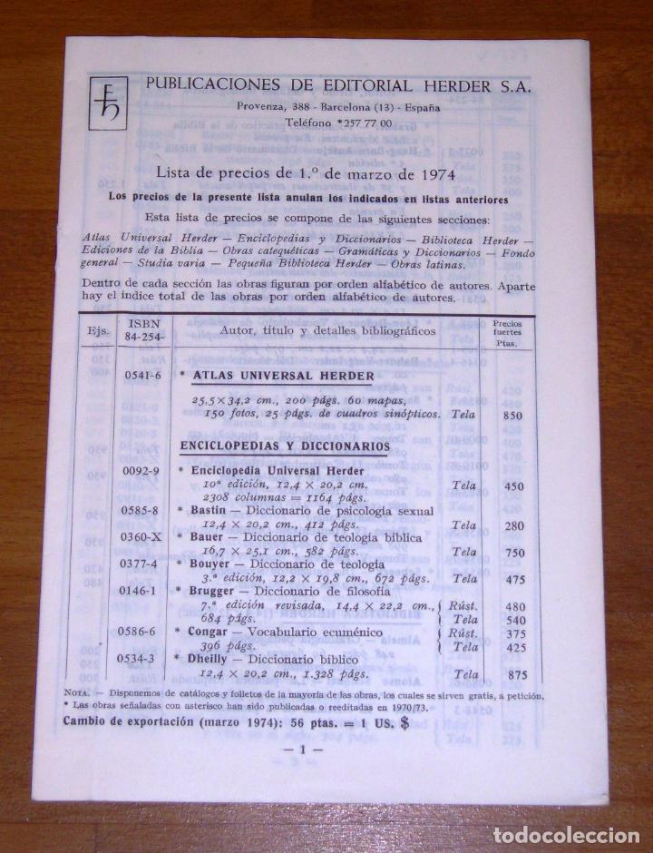 Werbekataloge: PUBLICACIONES DE EDITORIAL HERDER, S.A. : Lista de precios de 1&ordm; de marzo de 1974