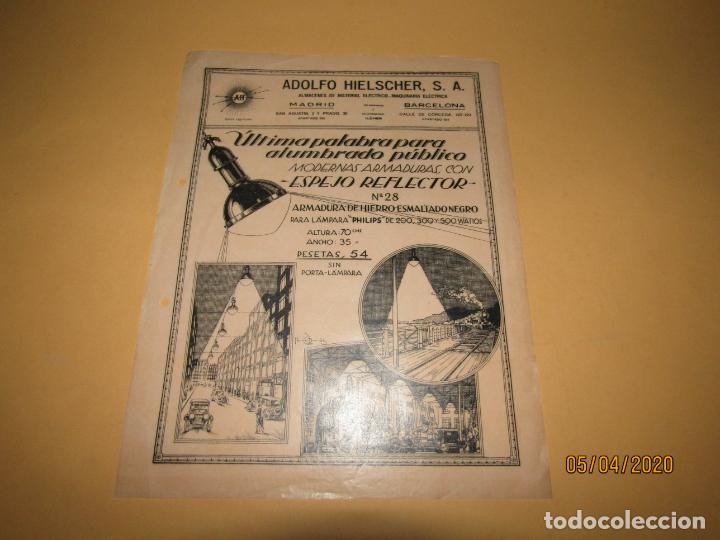 Werbekataloge: Folleto Impreso a Publicidad de L&aacute;mparas Alumbrado P&uacute;blico ADOLFO HIELSCHER - A&ntilde;o 1920s.