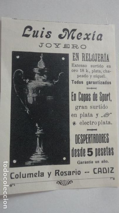 Cat&aacute;logos publicitarios: ANTIGUO RECORTE PUBLICITARIO.LUIS MEXIA.JOYERO. CADIZ.