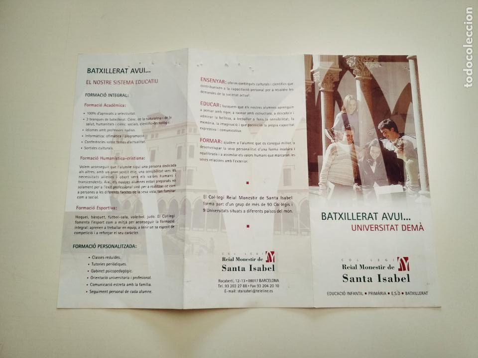 Cataloghi pubblicitari: TRIPTICO PUBLICITARIO COLEGIO REIAL MONESTIR DE SANTA ISABEL BARCELONA