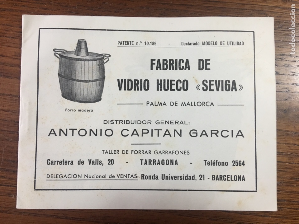 Advertising Catalogs: CATALOGO FABRICA DE VIDRIO HUECO SEVIGA ( MALLORCA) CAPITAN GARCIA TALLER PARA FORRAR GARRAFONES