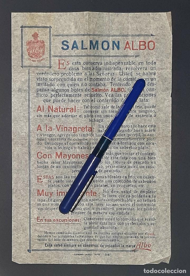 Catalogues publicitaires: ANTIGUO IMPRESO PUBLICITARIO DE CONSERVAS DE SALMON ALBO SANTO&Ntilde;A CANTABRIA