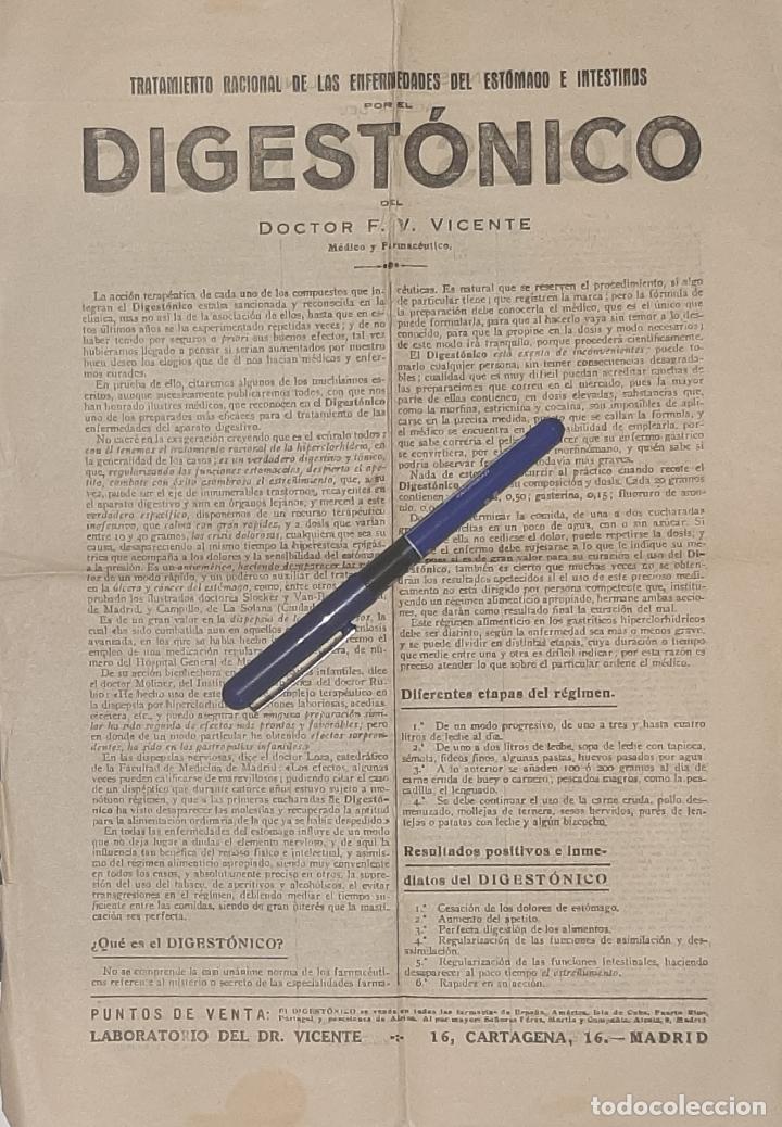Catalogues publicitaires: ANTIGUO IMPRESO PUBLICITARIO DE DIGESTONICO DEL DOCTOR F.V. VICENTE