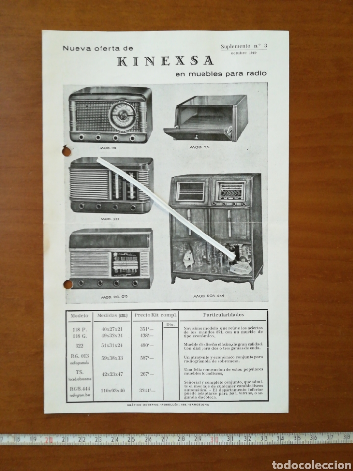 Cat&aacute;logos publicitarios: Hoja publicidad cat&aacute;logo muebles radio kinexsa Barcelona