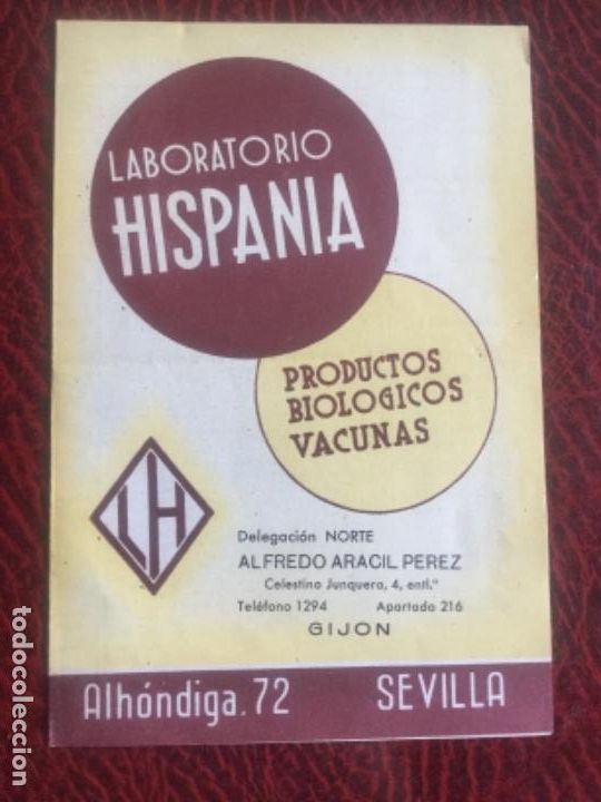 Cat&aacute;logos publicitarios: LABORATORIO HISPANIA - PRODUCTOS BIOLOGICOS VACUNAS - LABORATORIO HISPANIA - SEVILLA - 21x14
