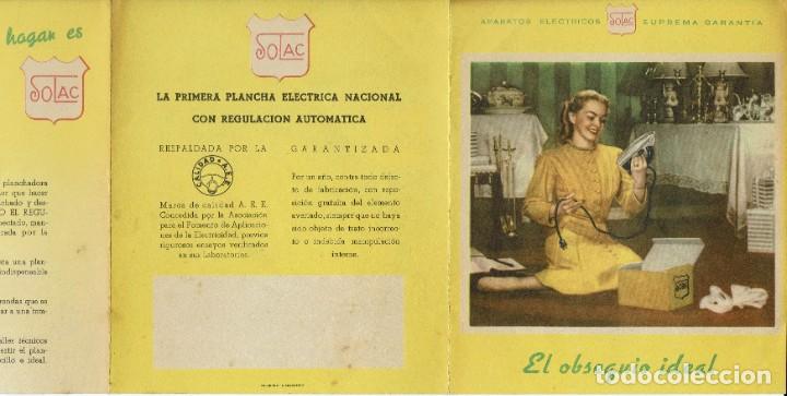 Cat&aacute;logos publicit&aacute;rios: PLANCHA EL&Eacute;CTRICA AUTOM&Aacute;TICA SOLAC. A&Ntilde;O 1936.(MENORCA VR)
