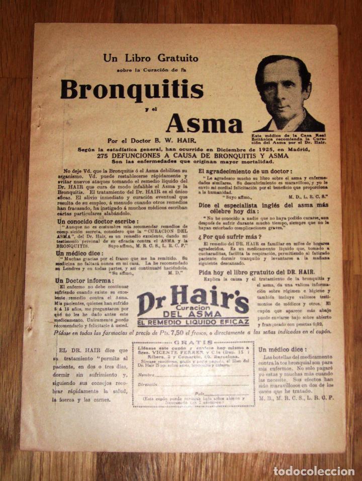 Werbekataloge: RECORTE - HOJA - PUBLICIDAD. Curaci&oacute;n del asma : El remedio l&iacute;quido eficaz / Dr. Hair's. - 1927