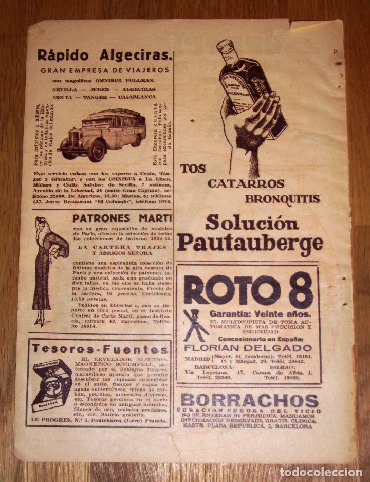 Catalogues publicitaires: RECORTE - HOJA - PUBLICIDAD. R&aacute;pido Algeciras, Patrones Marti, Tesoros Fuentes, Soluci&oacute;n... - 1934