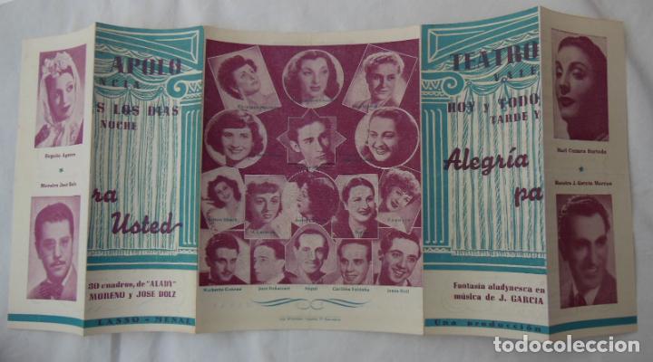 Cat&aacute;logos publicitarios: Antiguo Folleto Publicidad : ALEGR&Iacute;A PARA USTED. LASSO - MENAL (Producci&oacute;n) TEATRO APOLO. Barcelona