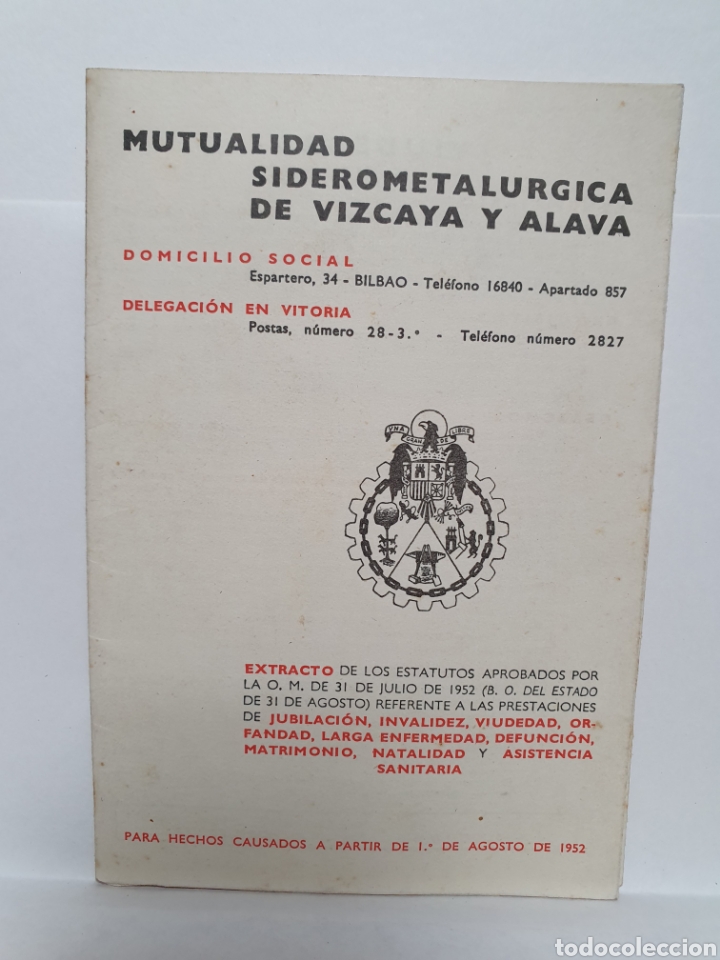 Cat&aacute;logos publicitarios: MUTUALIDAD SIDEROMETALURGICA DE VIZCAYA Y ALAVA. 1952.