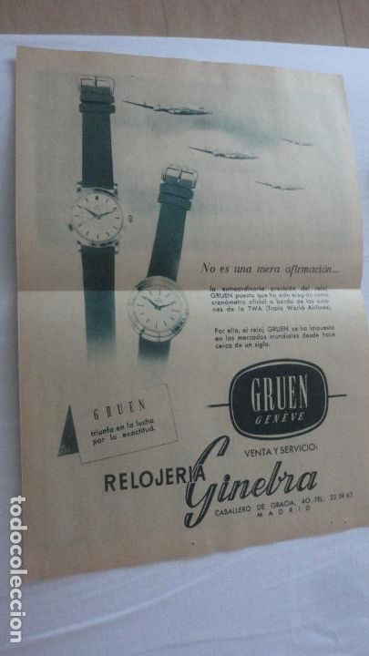 Cat&aacute;logos publicitarios: ANTIGUO RECORTE PUBLICIDAD.RELOJ GRUEN GENEVE.RELOJERIA GINEBRA MADRID A&Ntilde;OS 50