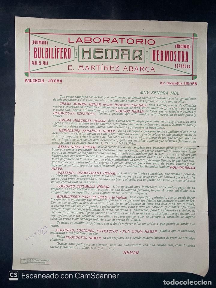 Catalogues publicitaires: CIRCULAR INFORMATIVA. LABORATORIO HERMAR. E. MARTINEZ ABARCA. BULBILIFERO PARA EL PELO. VALENCIA