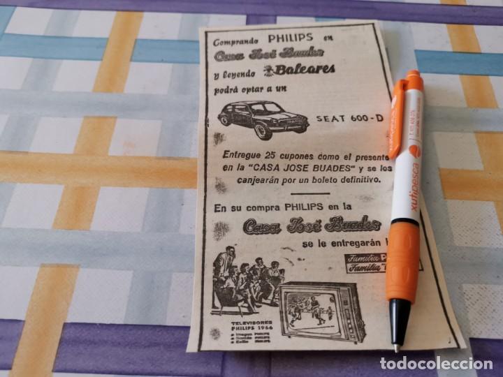 Cat&aacute;logos publicitarios: CASA BUADES MALLORCA SORTEO SEAT 600 D ANTIGUO ANUNCIO PUBLICIDAD PERI&Oacute;DICO 1965