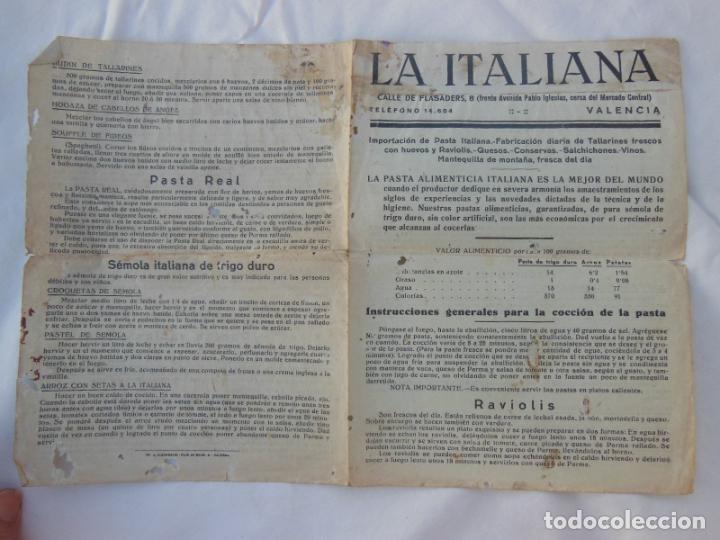 Werbekataloge: LA ITALIANA (Pasta Italiana) Recetas. Valencia 1937