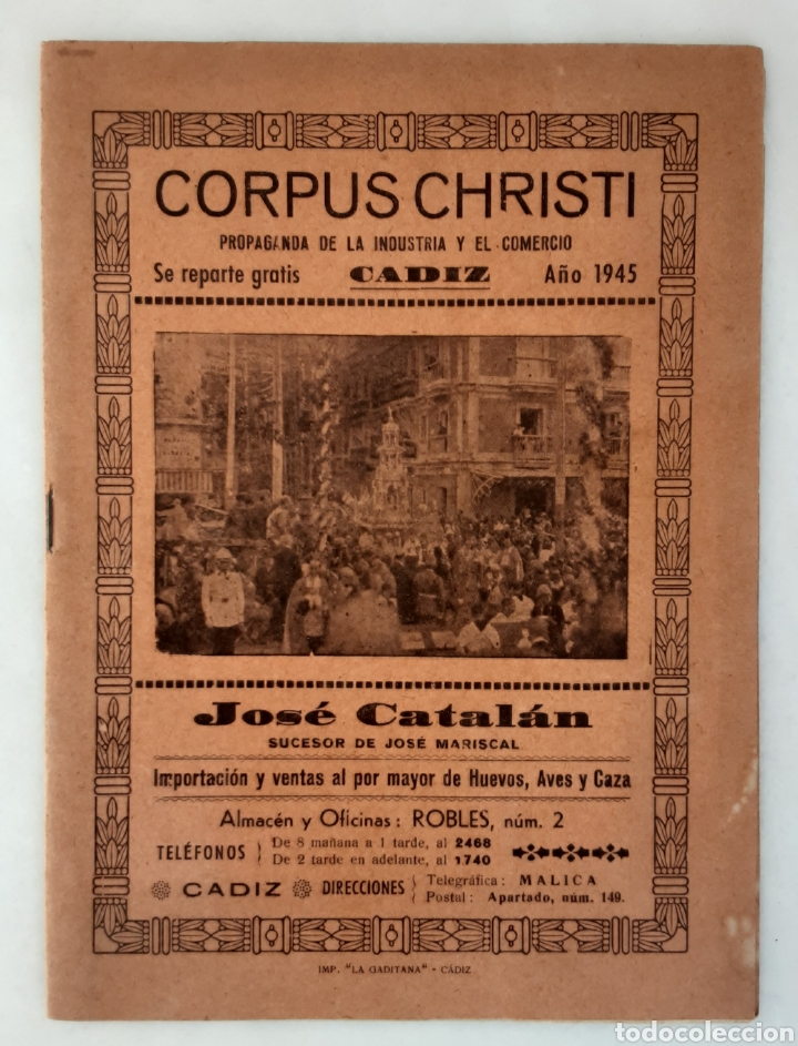 Werbekataloge: Corpus Christi Cadiz 1945 Propaganda de la industria y el comercio Jose Catal&aacute;n sucesor