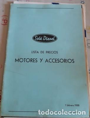 Cat&aacute;logos publicitarios: LISTA DE PRECIOS DE MOTORES Y ACCESORIOS SOL&Eacute; DIESEL, DE 1988