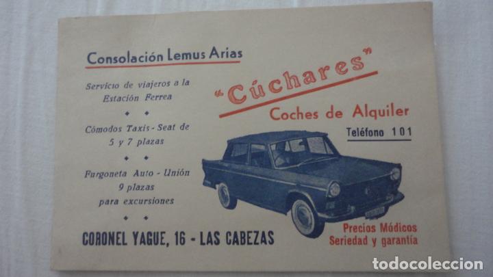 Cat&aacute;logos publicitarios: ANTIGUA TARJETA COCHES ALQUILER.CONSOLACION LEMUS ARIAS.CUCHARES.LAS CABEZAS SAN JUAN.SEVILLA