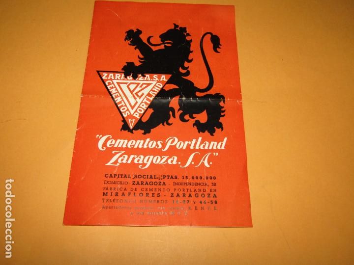Cataloghi pubblicitari: Antiguo D&iacute;ptico Publicidad de CEMENTOS PORTLAND ZARAGOZA S.A.en MIRAFLORES de Zaragoza - A&ntilde;o 1950s.