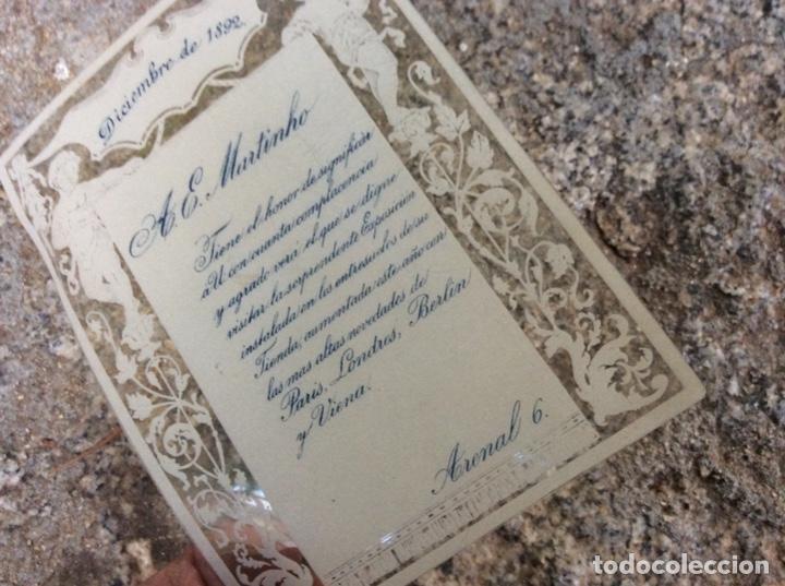 Cataloghi pubblicitari: Antigua invitaci&oacute;n siglo XIX publicidad A. E. Martinho Madrid. Arenal 6