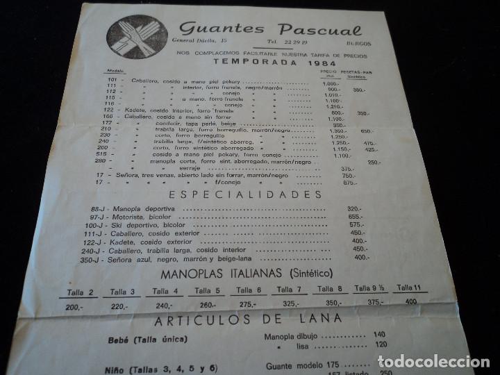 Cataloghi pubblicitari: guantes pascual de burgos tarifa de precios 1984 dirigida a jumilla
