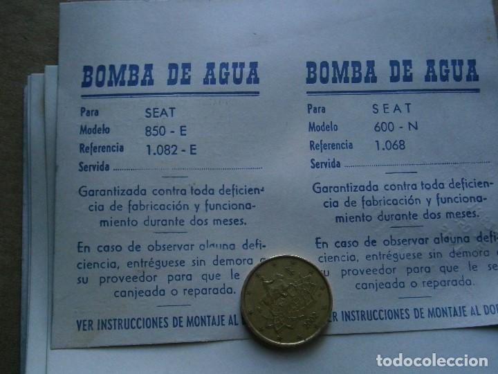 Werbekataloge: ETIQUETA DE SEAT 850, TALLER MANTENIMIENTO,DE BOMBA DE AGUA A&Ntilde;OS 60 70,,UNICA EN TC,