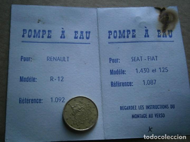Werbekataloge: ETIQUETA DE SEAT 1430, Y RENAULT, TALLER MANTENIMIENTO,DE BOMBA DE AGUA A&Ntilde;OS 60 70,,UNICA EN TC,