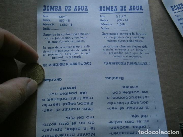 Werbekataloge: ETIQUETA DE SEAT 600, Y 850 , TALLER MANTENIMIENTO,DE BOMBA DE AGUA A&Ntilde;OS 60 70,,UNICA EN TC,
