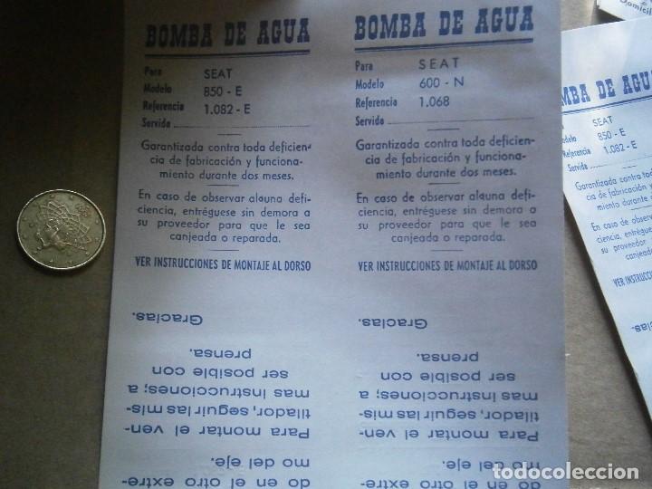 Werbekataloge: ETIQUETA DE SEAT 850, TALLER MANTENIMIENTO,DE BOMBA DE AGUA A&Ntilde;OS 60 70,,UNICA EN TC,