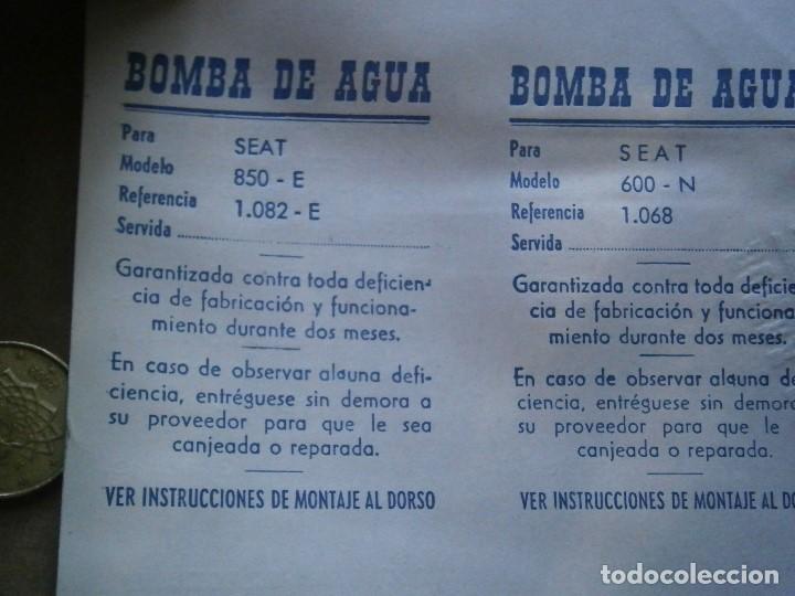 Werbekataloge: ETIQUETA DE SEAT 850, TALLER MANTENIMIENTO,DE BOMBA DE AGUA A&Ntilde;OS 60 70,,UNICA EN TC,