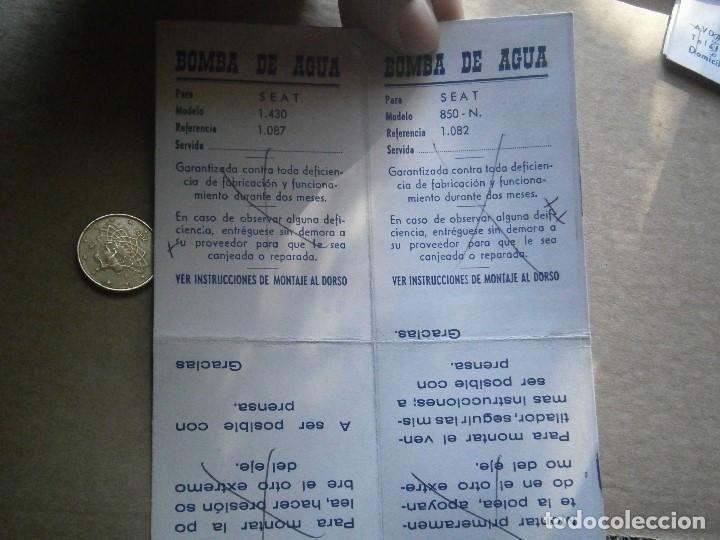 Werbekataloge: ETIQUETA DE SEAT 1430 Y , TALLER MANTENIMIENTO,DE BOMBA DE AGUA A&Ntilde;OS 60 70,,UNICA EN TC,