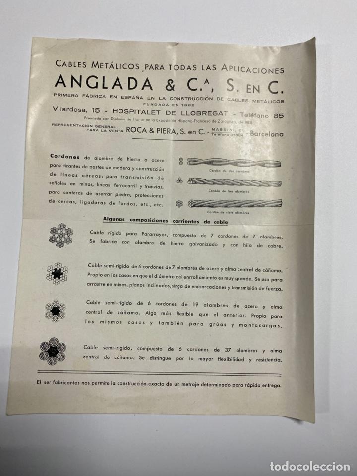 Catalogues publicitaires: CABLES METALICOS. ANGLADA Y CIA., S. EN C. FOLLETO PUBLICITARIO. 1935. HOSPITALET LLOBREGAT. VER