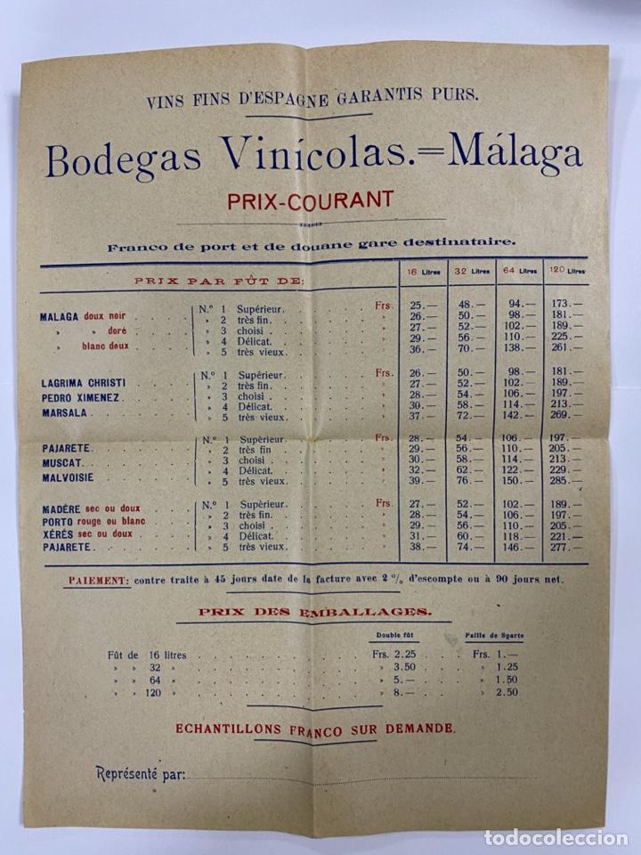 Catalogues publicitaires: LISTA DE PRECIOS. BODEGAS VINICOLAS - MALAGA. PRECIOS CORRIENTES. SIGLO XIX. VER