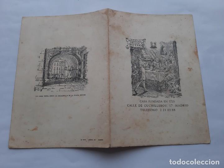 Cat&aacute;logos publicitarios: CARTA MENU ANTIGUA CASA SOBRINO DE BOTIN CASA FUNDADA EN 1725 CUCHILLEROS 17 MADRID PUBLICIDAD
