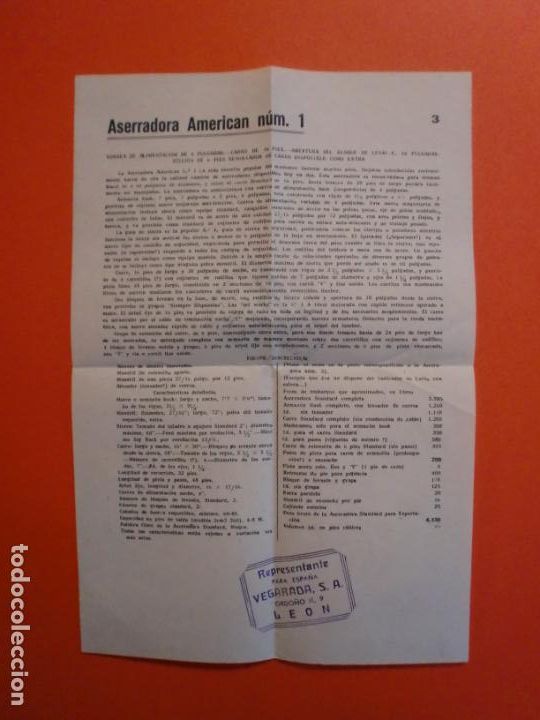 Cat&aacute;logos publicitarios: ASERRADORA AMERICANA NUM. 1 TIMBRE REPRESENTANTE ESPA&Ntilde;A VEGARADA S.A. LEON