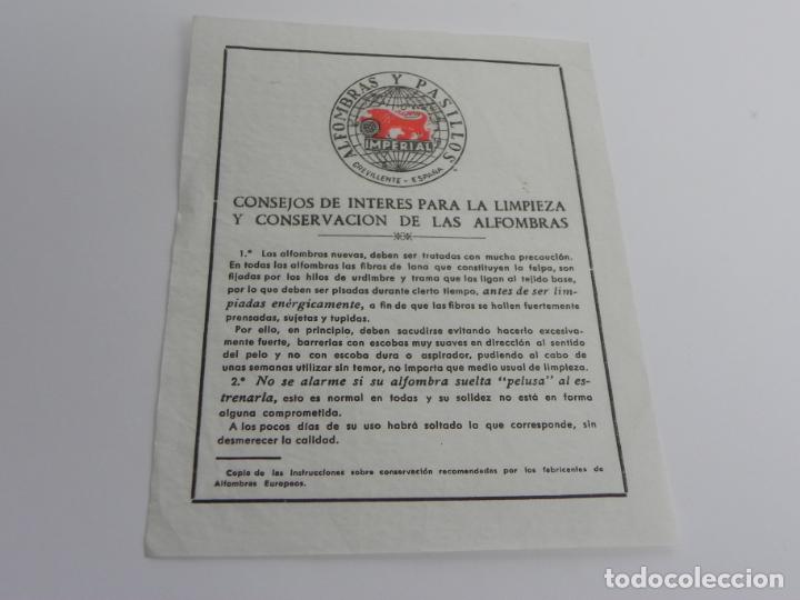 Cat&aacute;logos publicitarios: HOJA PIBLICITATOR&Iacute;A DE ALFOMBRAS Y PASILLOS IMPERIAL (CONSEJOS PARA LIMPIEZA DE ALGOMBRAS)