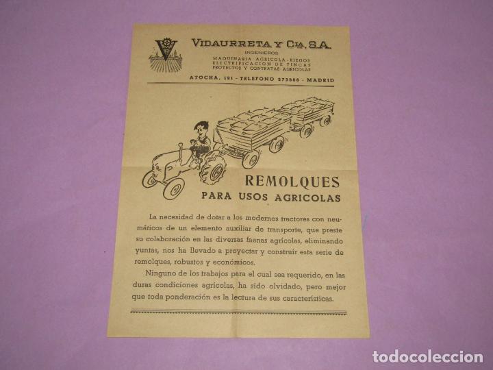 Cat&aacute;logos publicit&aacute;rios: Antiguo Folleto Cat&aacute;logo de Remolques Usos Agr&iacute;colas de VIDAURRETA - A&ntilde;o 1950-60s.
