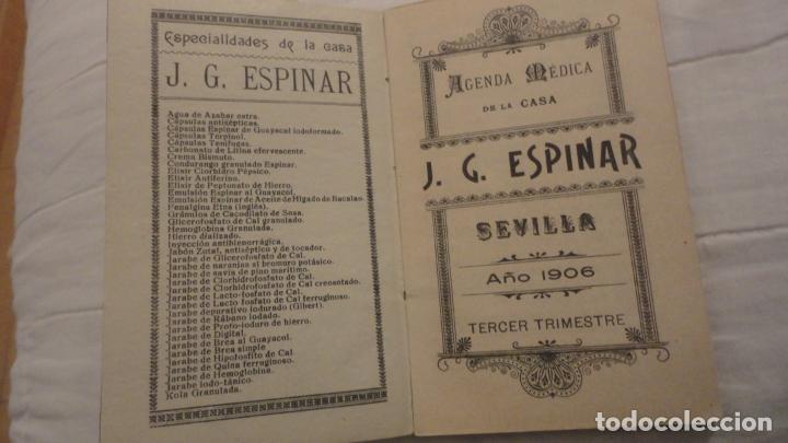 Werbekataloge: ANTIGUA AGENDA MEDICA DE LA CASA.J.G.ESPINAR.FARMACEUTICO.SEVILLA 1906.PUBLICIDAD