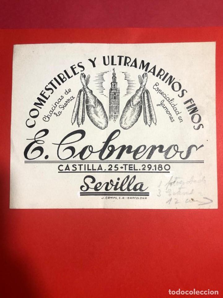 Catalogues publicitaires: Dibujo original para publicidad. Comestibles y ultramarinos finos E. Cobreros (Sevilla)