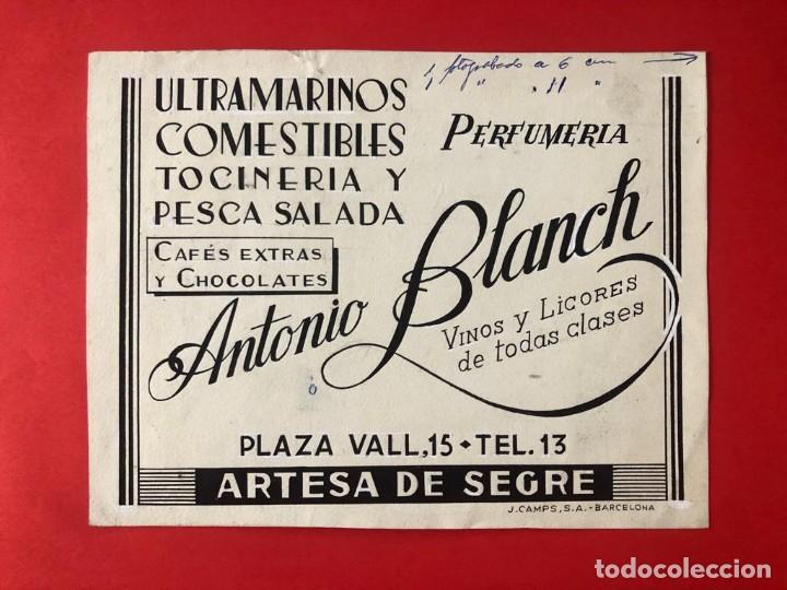 Cat&aacute;logos publicitarios: Dibujo original para publicidad. Ultramarinos-comestibles Antonio Blanch (Artesa de Segre, Lleida)