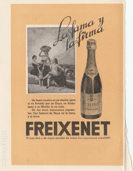 Cat&aacute;logos publicitarios: ANUNCIO HOJA SUELTA - CAVA FREIXENET VINOS ESPUMOSOS - REV GALES SASTRERIA BARCELONA - 1950
