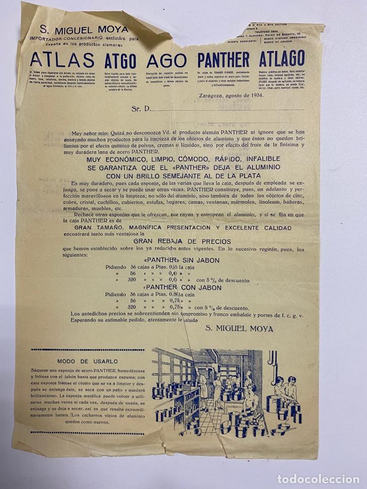 Cat&aacute;logos publicit&aacute;rios: LISTA DE PRECIO. LIMPIA PLATA PANTHER. ZARAGOZA, 1934.