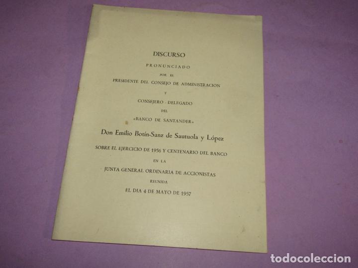 Cat&aacute;logos publicit&aacute;rios: Antiguo Discurso de D. Emilio Bot&iacute;n del Ejercicio Memoria BANCO DE SANTANDER del A&ntilde;o 1956