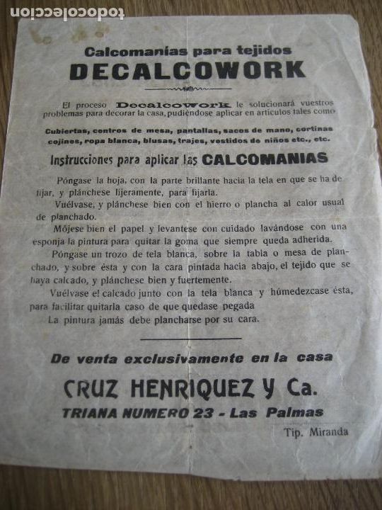 Cat&aacute;logos publicitarios: Decalcowork. Calcamonias. Cruz Henriquez 23 - Las Palmas. 18 x 15 cns.