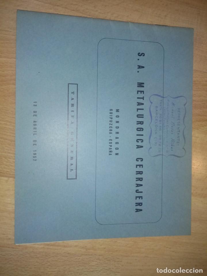 Cat&aacute;logos publicitarios: Listado precios de SA Metalurgica Cerrajera (Mondragon-Guipuzcoa). 13 abril de 1957.