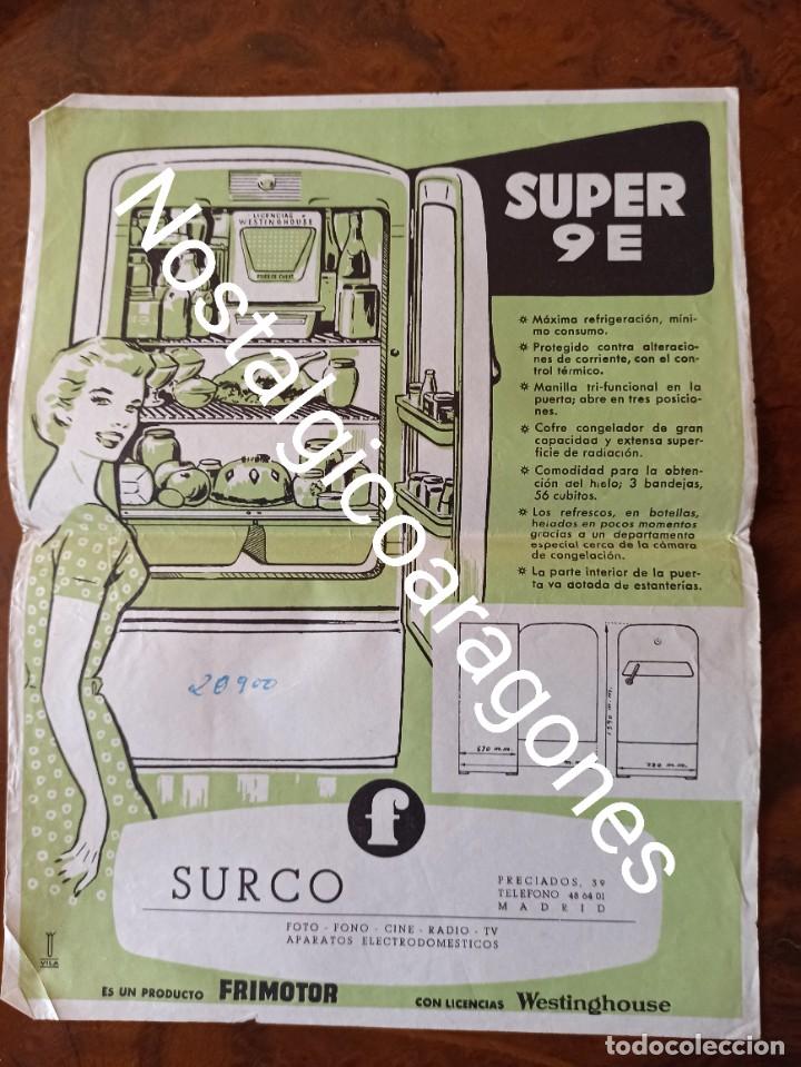 Cat&aacute;logos publicit&aacute;rios: Folleto frigor&iacute;fico FRIMOTOR Westinghouse S&uacute;per 9E ,SURCO Preciados 39 Madrid a&ntilde;os 60