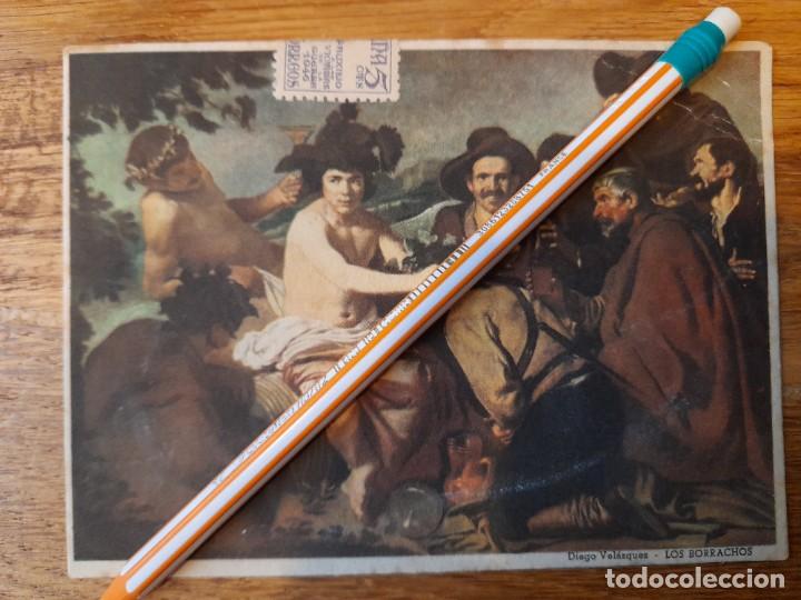 Cat&aacute;logos publicitarios: Tarjeta postal publicitaria Pulmo-Grey d laboratorios Grey de M&aacute;laga a&ntilde;os 40 Los borrachos Vel&aacute;zquez