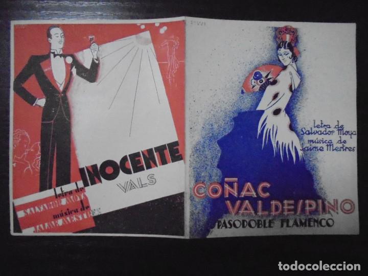 Cat&aacute;logos publicit&aacute;rios: CO&Ntilde;AC VALDESPINO. PASODOBLE FLAMENCO. INOCENTE VALS. LETRA DE SALVADOR MOYA. JAIME MESTRES.