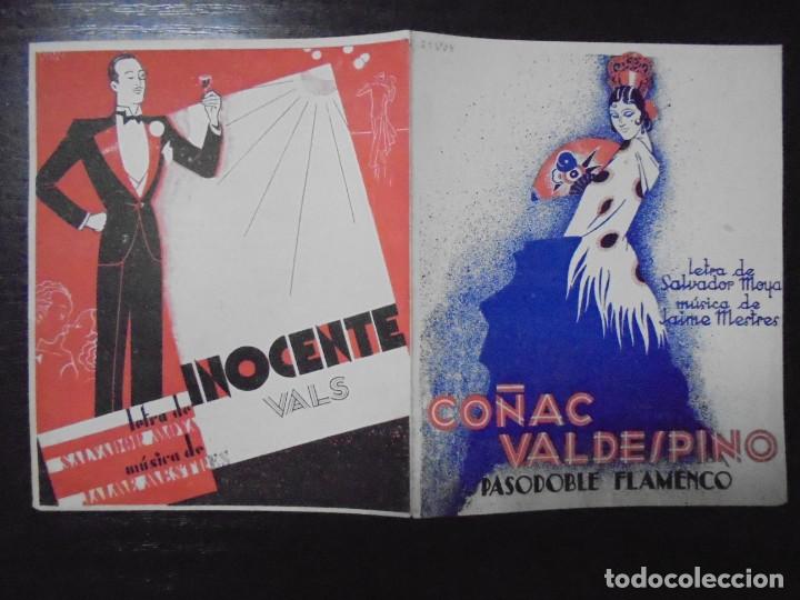 Cat&aacute;logos publicit&aacute;rios: CO&Ntilde;AC VALDESPINO. PASODOBLE FLAMENCO. INOCENTE VALS. LETRA DE SALVADOR MOYA. JAIME MESTRES.
