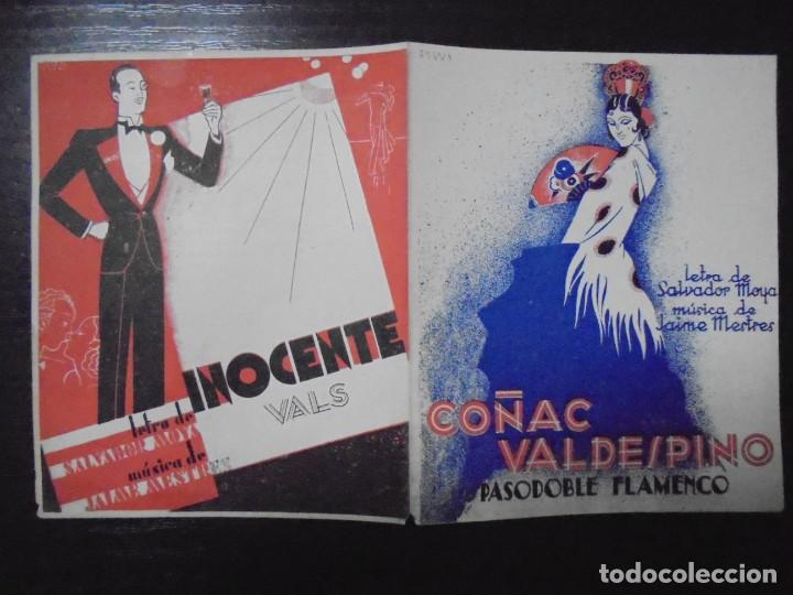 Cat&aacute;logos publicit&aacute;rios: CO&Ntilde;AC VALDESPINO. PASODOBLE FLAMENCO. INOCENTE VALS. LETRA DE SALVADOR MOYA. JAIME MESTRES.
