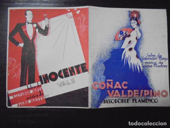 Cat&aacute;logos publicit&aacute;rios: CO&Ntilde;AC VALDESPINO. PASODOBLE FLAMENCO. INOCENTE VALS. LETRA DE SALVADOR MOYA. JAIME MESTRES.
